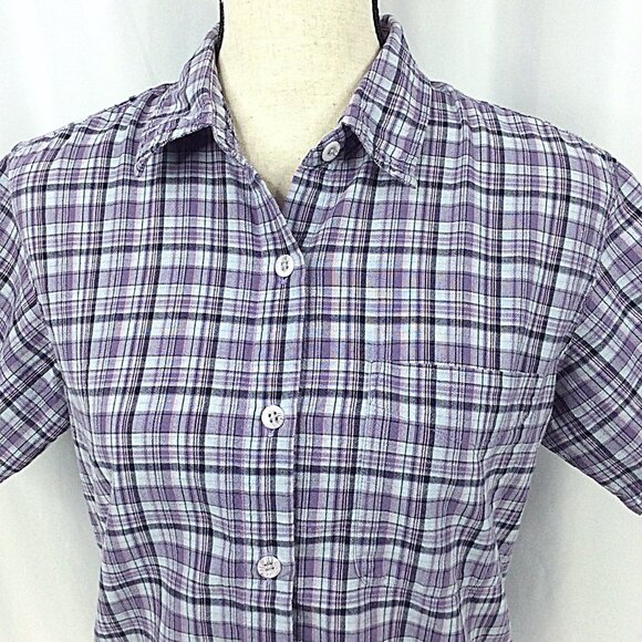 Columbia Top Womens Size Small Purple Plaid Short Sleeve Button Down Cotton - Picture 5 of 6